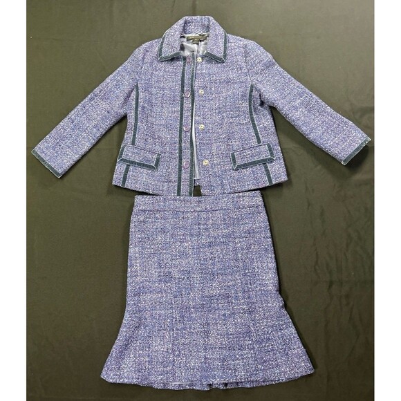 Marc Jacobs Women’s Tweed Skirt Suit Set Size 12 Purple Blue Bouclé Jacket Skirt - Picture 1 of 11